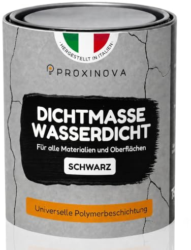 Membrana Liquida Impermeabilizzante Nera PROXINOVA (750 ml) - Impermeabilizzante Terrazzi, Tetti E Camini, Guaina Liquida Calpestabile Per Esterni, Ideale Per Riparare Grondaie E Piatti Doccia