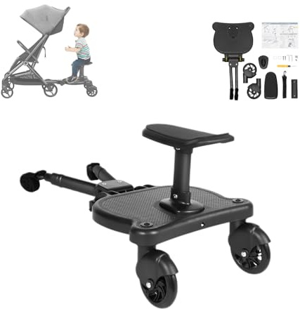 awolsrgiop Patinete Carro Bebe Universal, Tabla de cochecito con Asiento, Accesorio para Cochecito, Altura Ajustable, Ruedas 360°, Capacidad 25 kg, Compatible con la Mayoría de Cochecitos, 2-6 años