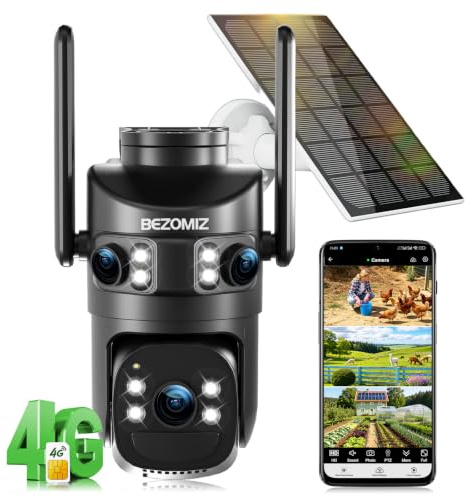4G LTE cámaras de vigilancia solar con tarjeta sim, AOV 24/7, triple lente, 4K detección humana, 360° PTZ cámara exterior, seguimiento automático, audio bidireccional, IP66, visión nocturna color