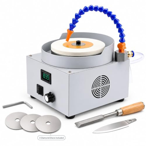 Levigatrice ad Acqua da Banco Elettrica, Smerigliatrice 3 Dischi Diamantati 0-4000 RPM, Velocità Flusso Regolabili for Affilatura Coltelli, Lucidatura Giada Vetro Metallo