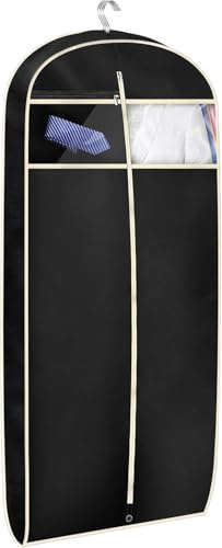 MISSLO Housses de Transport de vêtements pour Femmes de 152,4 cm avec fenêtre Transparente et Poche zippée à Soufflet, Long Sac à Suspendre (Noir), Noir, 109 cm, Voyage
