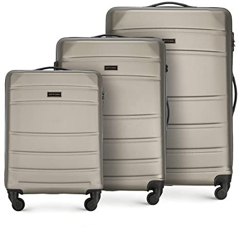 WITTCHEN Globe Line Reisekoffer 3-teiliges Kofferset Rollkoffer Trolley Handgepäck Hartschale aus ABS 4 Rollen Zahlenschloss Teleskopgriff Champagner Lufthansa/Eurowings/Ryanair/Condor