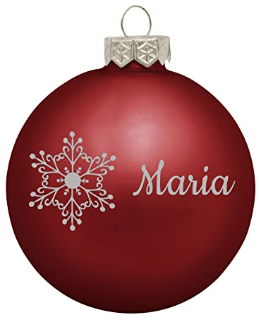 Deitert Weihnachtskugel mit Namen oder Wunschtext graviert, Ø 8cm, personalisierte Christbaumkugel aus Glas (matt), individueller Weihnachtsbaumschmuck mit Gravur, Schneeflocken-Motiv, Rot