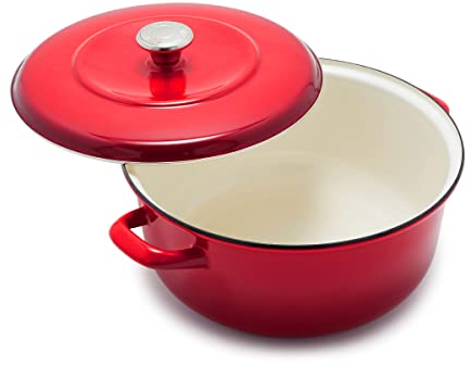 Merten & Storck German Enameled Iron, Round 26 cm/5 Litre Dutch Oven Pot with Lid, Induction, Lava Red with Gradient