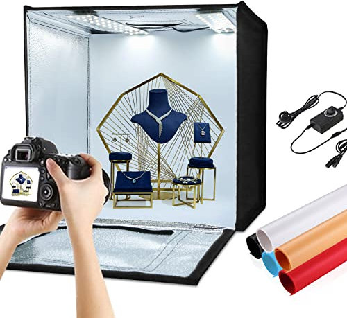 PULUZ Fotostudio 60CM Boîte de Studio Pliable à Lumière Blanche Dimmable pour la Vente de Produits Commerciaux en Ligne avec 2 Panneaux Lumineux et 3 Couleurs PVC/3 fonds Polaires