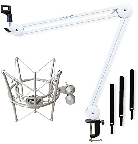 keepdrum MS138 Mikrofonarm Weiss + MS089 Mikrofon-Spinne für G-Track AT-2020/USB+