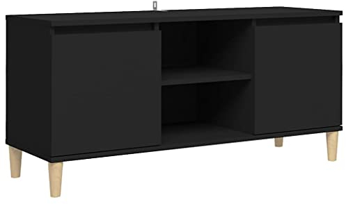 vidaXL TV Schrank mit Massivholz-Beinen Lowboard Sideboard Fernsehschrank Fernsehtisch TV Möbel Tisch Board HiFi-Schrank Schwarz 103,5x35x50cm
