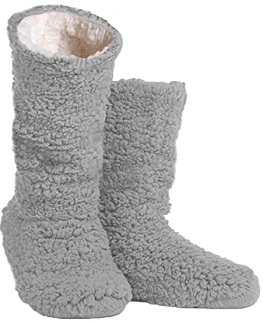 TOSKATOK Ladies Girls Cosy Warm Microfibre Fleece Boot Slippers-GREY