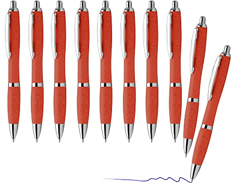 sin4sey 10er Set Kugelschreiber aus Weizenstroh - blauschreibend - nachhaltig (Rot)