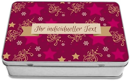 STEMPEL-FABRIK Geschenkdose Eckig mit Aufdruck - Design Sterne - Keksdose - Plätzchendose - Metalldose - Geschenkidee für Weihnachten - Weihnachtsgeschenkboxen - Geschenkbox