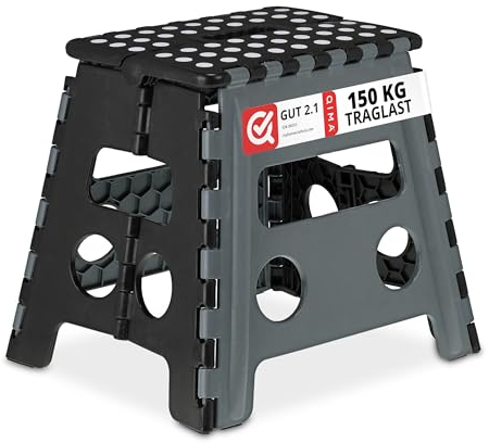 Relaxdays Klapphocker faltbar, Camping Hocker, Kinder Badhocker, bis 150 kg, Kunststoff, HBT: 30x37x29 cm, grau/schwarz