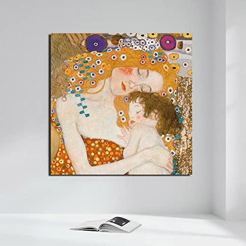 HSFFBHFBH Gustav Klimt Frau Hält Ein Baby Leinwand Gemälde Poster Drucke Wandkunst Malerei Dekorative Bilder Moderne Wohnkultur 80x80cm(31x31inch) ungerahmt