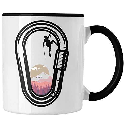 Trendation - Klettern Tasse Geschenk Outdoor Klettern Geschenkidee für Kletterer Karabiner Grafik (Schwarz)