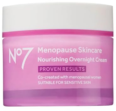 No7 Menopause Skincare Nourishing Overnight Cream - Hydrating Hyaluronic Night Cream for Dry, Sensitive Menopausal Skin - Skin Firming Lipids, Ceramides + Soy Isoflavones (50 ml)