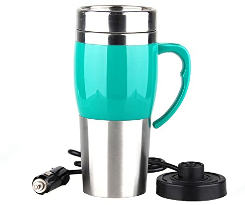TOTMOX Auto Wasserkocher, 400ml 12V Tragbare Elektroauto Reise Thermoskanne Edelstahl Mini Reisebecher Auto Elektrokessel Auto Zigarettenanzünder beheizter Wasserbecher, Blau