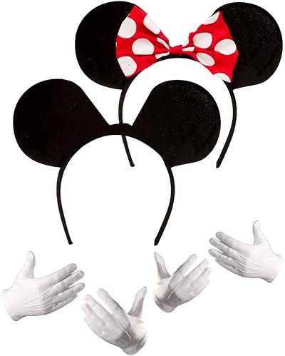 Dreamzfit® Officially Licensed Mickey & Minnie Mouse Ears Headband and Gloves Set - Adult Disney Costume Accessories for Theme Parks, Parties, and Cosplay