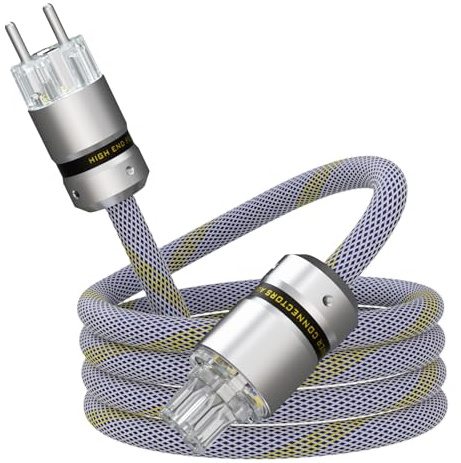 YuanYong Audiophile HiFi Netzkabel 10AWG Hifi Stromkabel Rhodium Stecker AC Netzleitung 125V/15A IEC320-C15 Weiblicher Stecker für Lautsprecher,Subwoofer,Plattenspieler,Verstärker(1.5M/5.0Fuß)