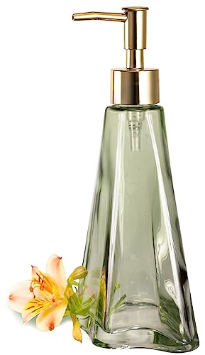 EMPO Elegante Dispenser di Sapone in Vetro Vintage, per Sapone Liquido/Disinfettante/Shampoo con Pompa, Dispenser di Sapone A mano in Stile Rustico, Accessori da Bagno (Ripple YellowGreen)