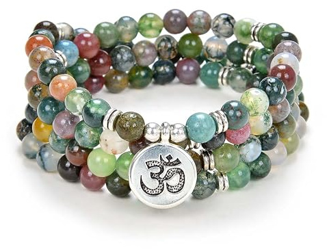 oasymala Yoga Symbol Anhänger Charm 108 Mala Beads Meditationsarmband oder Halskette für Männer oder Frauen