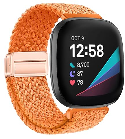 XMUXI Geflochtene Uhrenarmband Kompatibel mit Fitbit Sense 2/Sense/Fitbit Versa 4/Versa 3 Armband Damen Herren, Magnet Nylon Elastisches Ersatzarmband for Fitbit Armband
