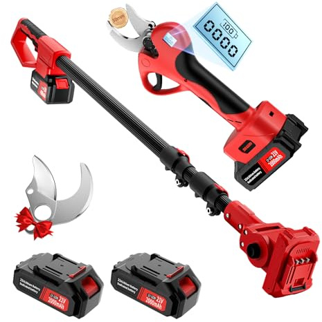 Dragro 2-in-1 Electric Pruning Shears with 6 FT High Reach Extension Pole, Professional Cordless Pruning Shears with 2pcs Rechargeable 2Ah Lithium Battery, 1.2inch Cutting Diameter, LCD Display