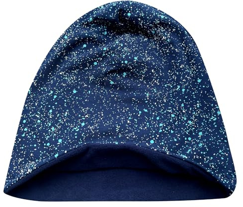 Wollhuhn Öko Warme Winter Jungen/Mädchen/Kinder Long Beanie Mütze Mit Fleecefutter Versch. Motive (aus Öko-Stoffen, Bio) 20220666 (Galaxy Sprenkel Blau, M)