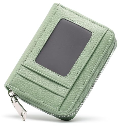 FALAN MULE Geldbörse Damen kleine Echtleder RFID-Schutz Kreditkartenetui, Mini Portemonnaie Damen mit Reißverschluss, klein Kurzer Geldbeutel für Frauen mit 14 Kartenfächer und Münzfach