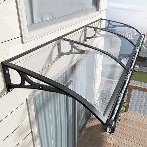 Vordach für Haustür,Türvordach,Pultbogenvordach Transparent Polycarbonat Pultvordach Überdachung 2.5 Mm,Vordach Haustürvordach,Dach vor Regen und Uv-Schutz,Tragkraft 300kg (60x120cm/24 x47)