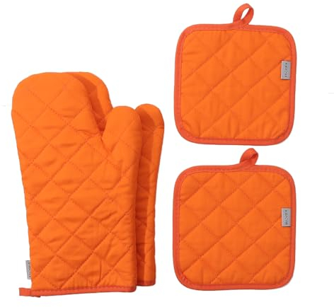Juego de 4 manoplas de horno y soportes para ollas, alta resistencia al calor, 500 grados, extra gruesos, guantes de horno de algodón para cocinar (12 pulgadas, naranja)