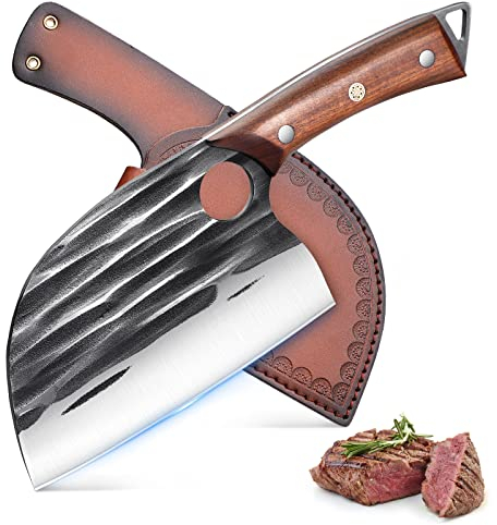 Golden Bird Hackmesser zum Schneiden von Fleisch geschmiedetes Metzgermesser mit Scheide Full Tang Serbisches Kochmesser zum Schneiden für Zuhause, Kochen im Freien, Camping