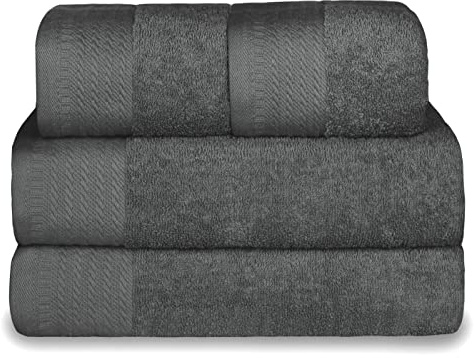 MERCURY TEXTIL-Juego de 2 Toallas de Baño y 2 Toallas de Manos(Gris Oscuro) | 100% Algodón de 500gsm. Suaves, Resistentes y Absorbentes