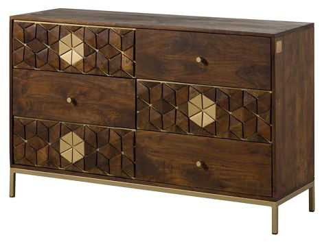 MASSIVMOEBEL24.DE Sideboard Mango braun geölt Diamond #209 | 122x40x77 cm 55 kg Art Déco montiert vollmassiv