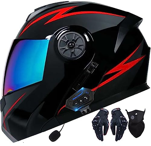 Letetexi Klapphelm mit Bluetooth, Motorradhelm Integrierter Bluetooth-Helm ECE Zertifiziert Motorrad Full Face Helm Rollerhelm Anti-Fog-Doppelspiegel Belüftung für Damen Herren 55~62cm