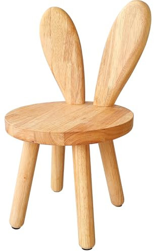 Yier Mei Massivholz-Ständerhocker, individuelle Hasenohren-Form, Rückenlehne, kleiner Kinderstuhl, runde Holz-Kindermöbel zum Essen, Lesen und Spielen (Holzfarbe)