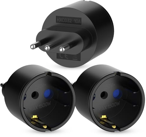 Adapter Italien Steckdose 3 Stück, Italien Reiseadapter DE auf IT Reisestecker Adapter, 2 Pin Europa auf 3 Pin Italien Stecker Typ L für Italien,Syrien,Chile,Uruguay,Malediven Schwarz