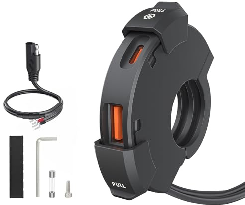 12V-24V Motorcycle Usb Charger 18W USB and 30W Type-C Motorcycle Usb Socket Waterproof Quick Charger Motorcycle Phone Charger for Phone, Tablet, GPS, etc