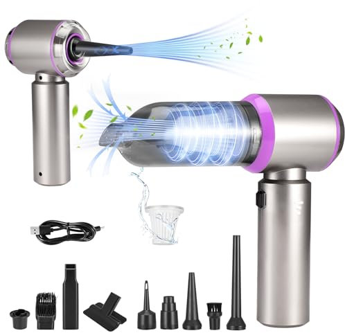 Handheld Car Vacuum Cleaner Cordless, 15000Pa Powerful Wireless Vacuum Cleaner, 4-in-1 Cordless Compressed Air Duster & Air Blower & Pump, USB Rechargeable Vacuuming for Car Pet Hair Bed Home (Purple)