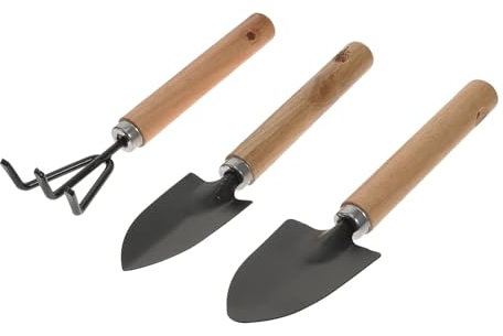 Toyvian 3pezzi Minipala in Ferro Manico in Legno Per Giardino Esterno Campeggio Colore Nero Cazzuola Da Giardino Rastrello Da Pala Da Campeggio Pala Mano Rastrello Da