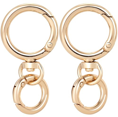 OIIKI 2 Sets Swivel Clasp Clips, Metal Swivel Snap Hook, Double Opening Key Chain Clip with Key Ring for DIY Crafts, Jewelry Clasps, Lanyard Making - Gold