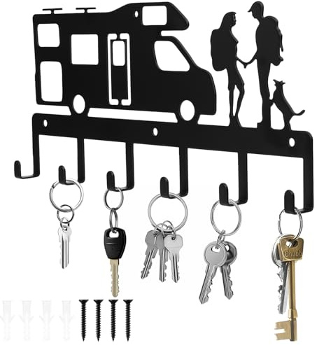 QJKEJI Porte Clef Mural, Porte Clé Mural, Accroche Clef Mural avec 6 Crochets, Accroche Clé Noir, Support Porte a Clefs Murale pour Décoration de Salle de Bain Entrée Cuisine Bureau (Couple Mignon)