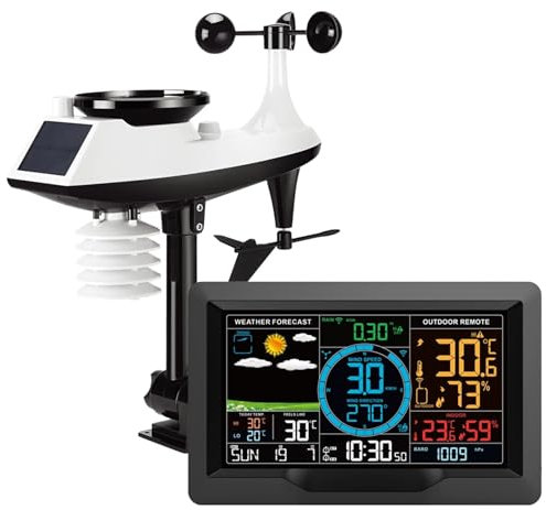 Estaciones meteorológicas, Estación meteorológica profesional multifuncional, reloj de pronóstico del tiempo con detección de temperatura, humedad, velocidad del viento y lluvia, para el jardín de su