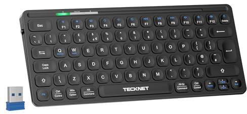TECKNET Wireless Keyboard, 2.4GHz Ergonomic Keyboard, Portable UK Layout Keyboards, USB Mini Ultra Slim Keyboards for Pc Computer Laptop with 10 months Battery Life for Travel Office