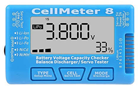 LiPo Battery Checker, RC CellMeter 8 Digital Battery Capacity Voltage Checker Meter Battery Capacity Tester Battery Tester Battery Checker Fit for LiPo Li Lon NiMH RC CellMeter 8