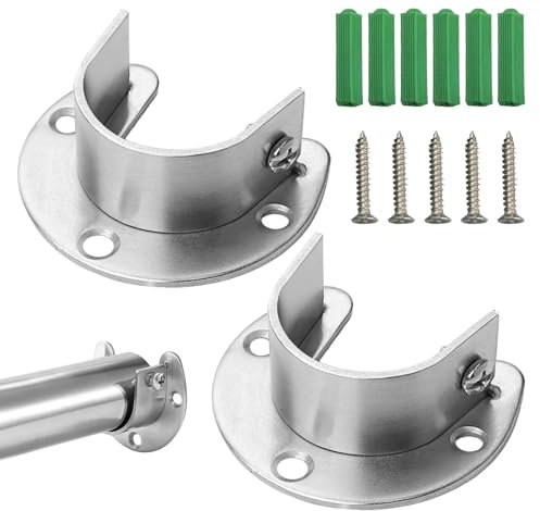 Wardrobe Rail Bracket, 2pcs Wardrobe Rails and Fittings, Stainless Steels Curtain Pole Brackets, Wardrobes Pole Brackets with Screws for 25mm Closet
