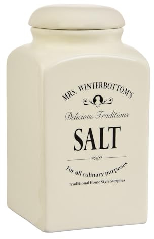 BUTLERS 2er-Set Salzdose 1,3l Porzellan -MRS. WINTERBOTTOM'S- Salzbehälter im Retro Look | Salz Aufbewahrung, Vorratsbehälter mit Deckel | Keramikdose Retro Design für die Küche