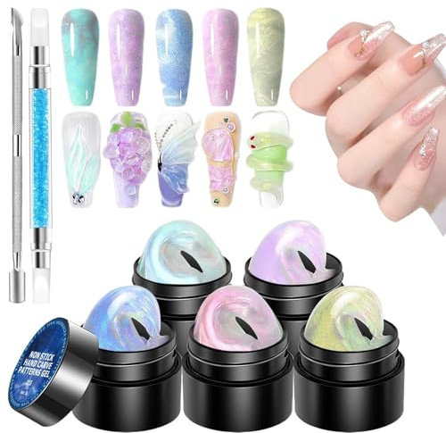 Gel de escultura de uñas 3D, gel de escultura de uñas - 5 colores Builder Solid Builder Diseños de uñas Gel de escultura | Manicura Conjunto antiadherente para la pintura del edificio de molduras de t