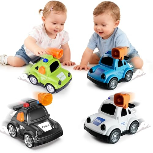 YEHOSHUN Cartoon Police Car Push and Go Inertia Toys for Boys and Girls | Friction Powered Race Vehicles for Kids, Birthday Gift for Boys Girls