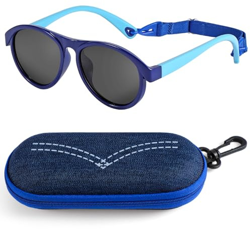 BTHRORO Occhiali da Sole Bambino Polarizzati Protezione UV400 Occhiali da Sole con Custodia e Cinturino Regolabile Montatura Flessibile per Bambini e Bambine 3 a 8 Anni