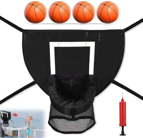 VEGOATY Mini Trampolin Basketballkorb Indoor: Basketballkorb Trampolin Zubehör mit 4 Basketbällen und 1 Pumpe, Basketball Trampolin für Kinder Erwachsene, Sonnenschutz, Schwarz