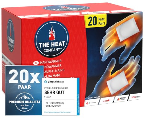 THE HEAT COMPANY Chauffe-mains - 20 paires - EXTRA CHAUD - Pastilles chauffantes - Chauffettes pour les doigts : 12 heures de mains chaudes - activées par l'air